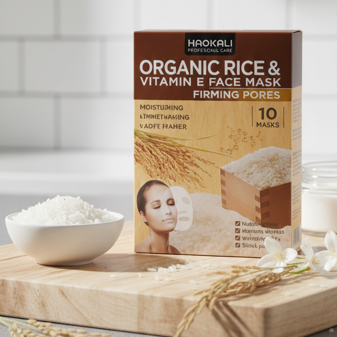 HAOKALI Professional Care Organic Rice & Vitamin E Face Mask - Firming Pores, Nourishing, Moisturizing & Whitening Skin(pack of 10)