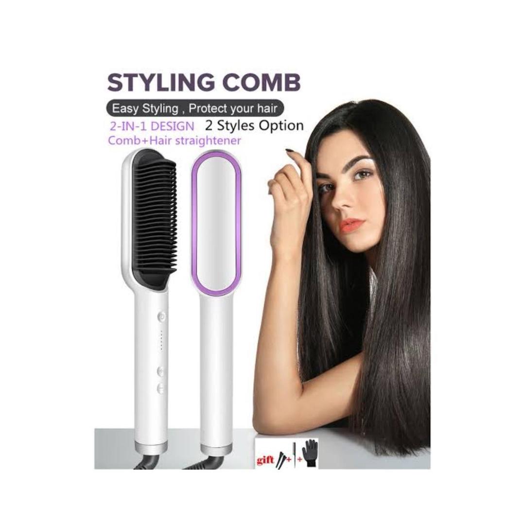 2 In 1 Hair Straightener Brush with Intelligent Temperature Control